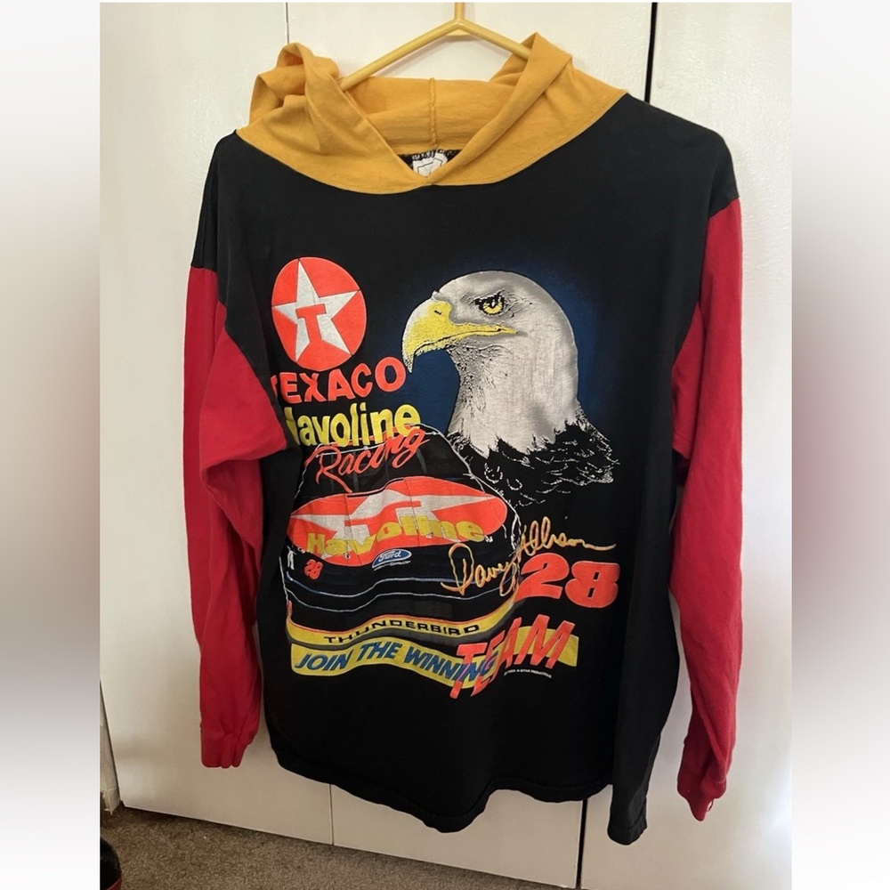 Vintage NASCAR Davey Allison long sleeve Tshirt with hoodie still bright colors